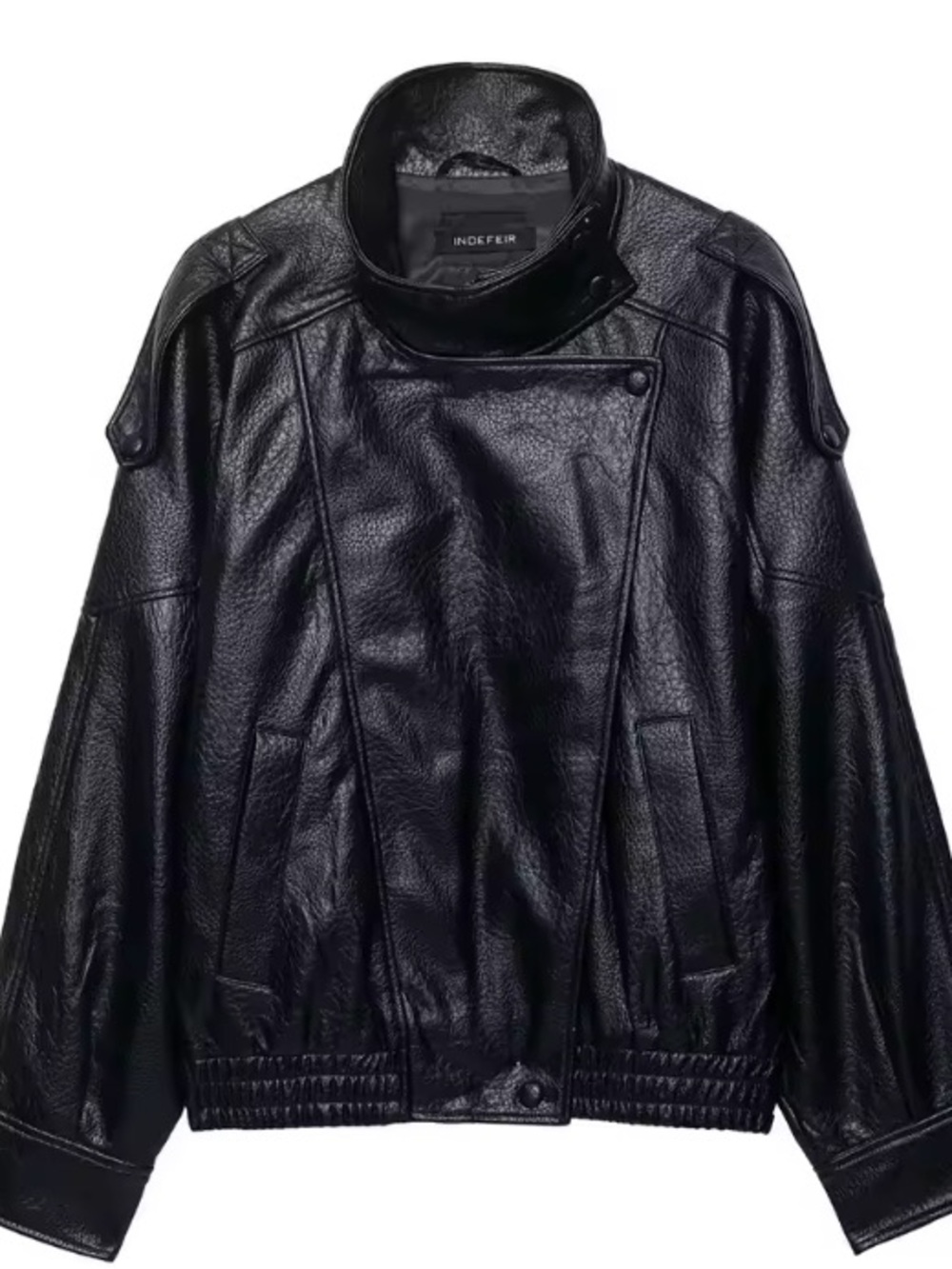 Black Funnel Faux Leather Biker Jacket